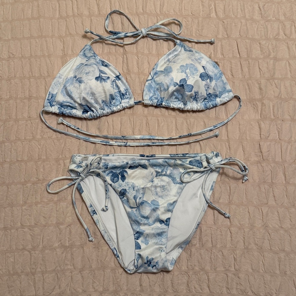 Victoria's Secret Blue and White Floral Triangle Bikini